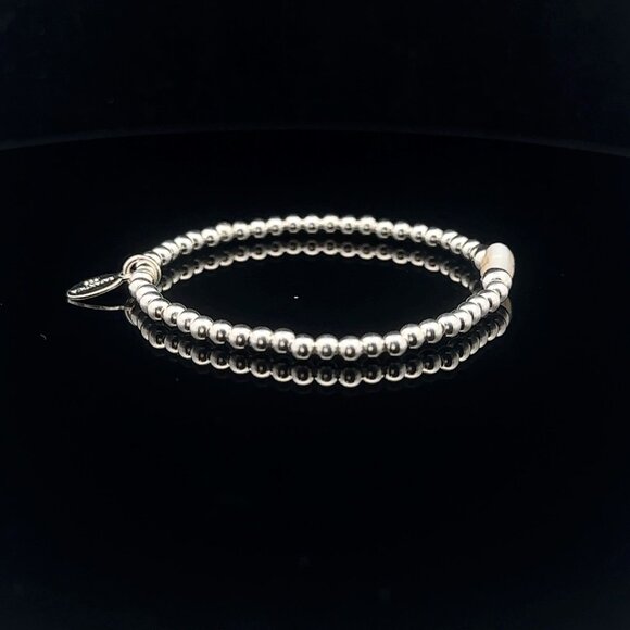 925 Sterling Silver Beaded Stretch Stacking Bracelet MOP Letter Initial X - Picture 4 of 6